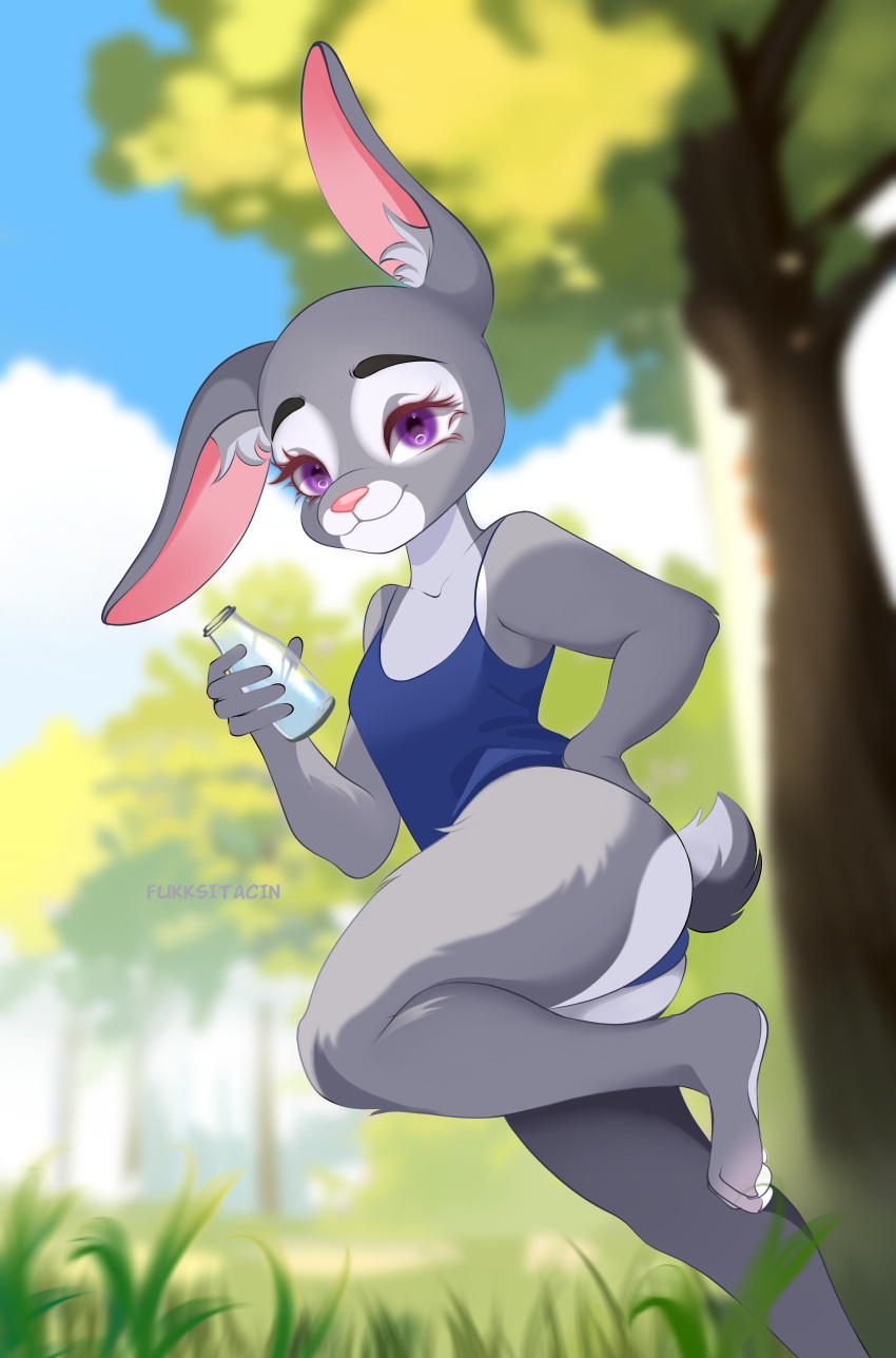 absurd_res anthro cute_eyes disney female fukksitacin hi_res judy_hopps lagomorph leporid mammal milk pinup pose purple_eyes rabbit sexy_eyes smile solo zootopia