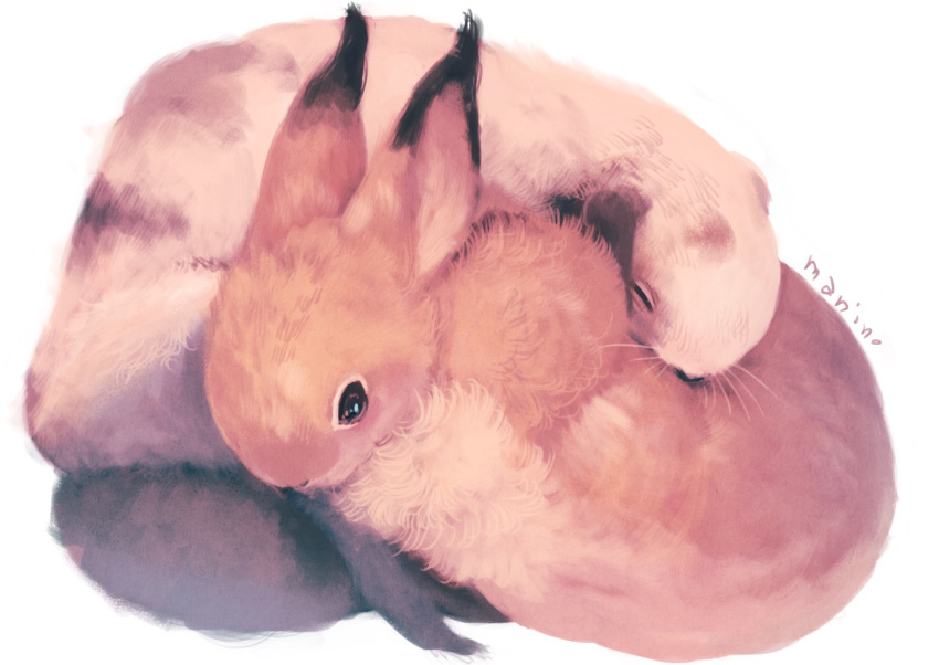 animal_focus bunny closed_eyes commentary_request creature fluffy manino_(mofuritaionaka) no_humans original signature simple_background white_background