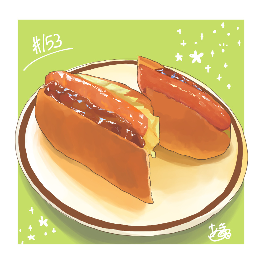 absurdres bread food food_focus highres hot_dog meat no_humans original plate sausage takisou_sou