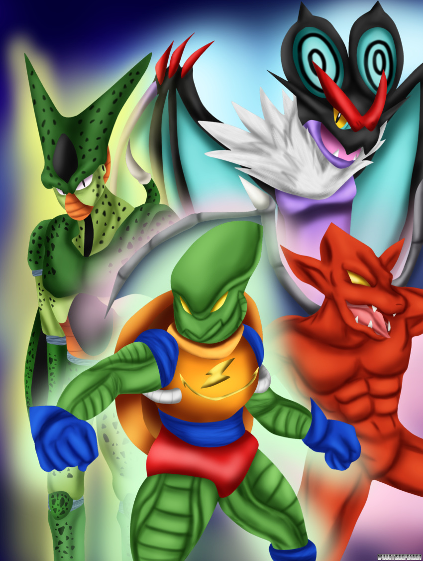 absurd_res alien ambiguous_gender android arthropod bio-android_(dragon_ball) capcom cell_(dragon_ball) clothed clothing demon demon's_crest dragon_ball f-zero featureless_crotch firebrand fur gargoyle gargoyle's_quest generation_6_pokemon ghosts_'n_goblins gloves green_body group handwear hi_res humanoid_pointy_ears imperfect_cell kurtisdefender machine male membrane_(anatomy) membranous_wings nintendo noivern nude pokemon pokemon_(species) red_arremer red_body robot speedo swimwear tail white_body white_fur wings