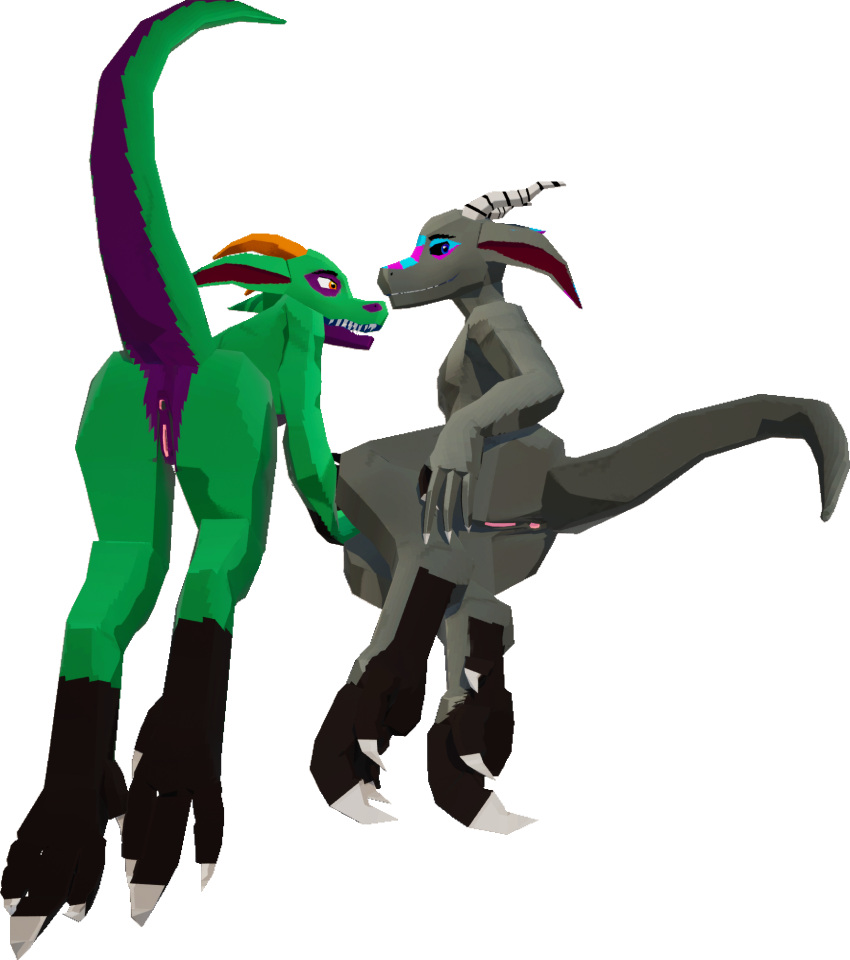 3d_(artwork) all_fours alpha_channel anthro anus butt claws digital_media_(artwork) duo female female/female genitals hi_res horn kobold kobold_dellarte kret low_poly nude presenting presenting_hindquarters pussy raised_tail reptile scalie sek simple_background tail trans_(lore)