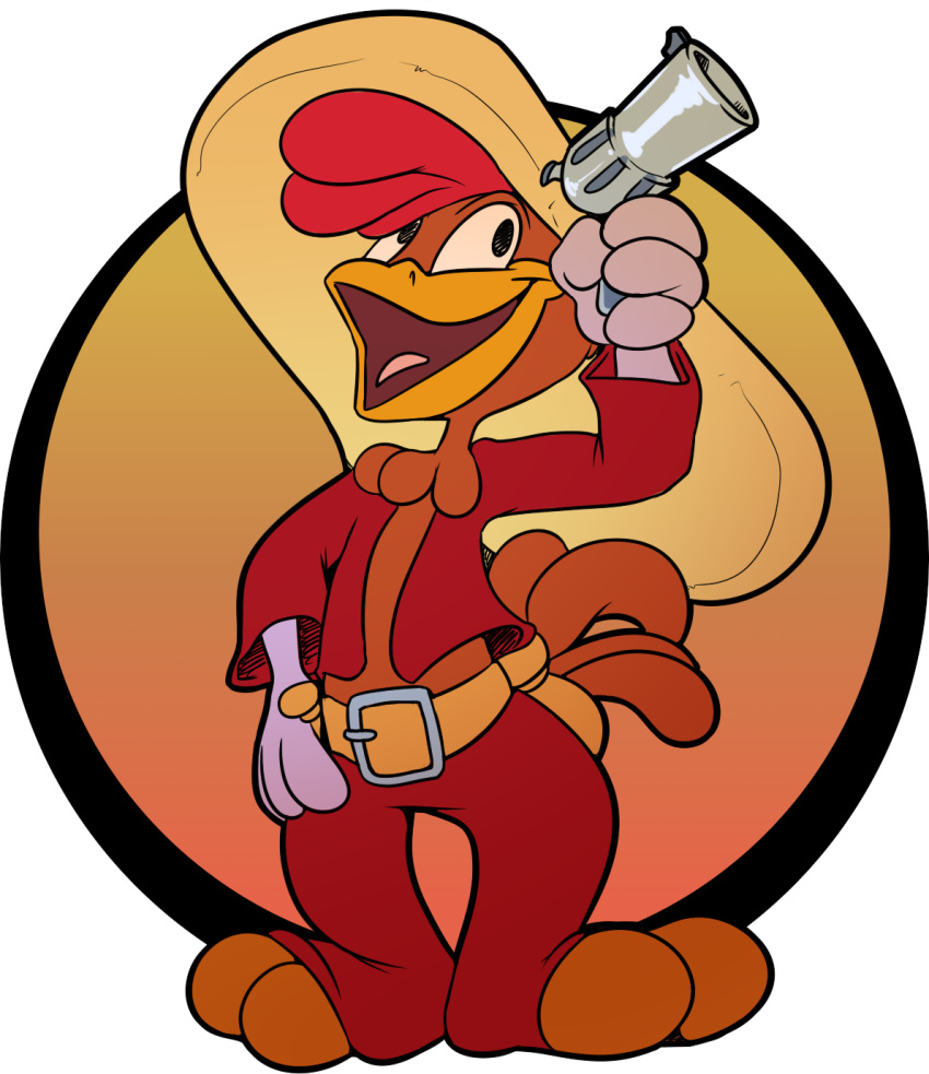 anthro avian bird chicken clothing disney galliform gallus_(genus) gun hat headgear headwear hi_res panchito_pistoles phasianid ranged_weapon smile the_three_caballeros unknown_artist weapon