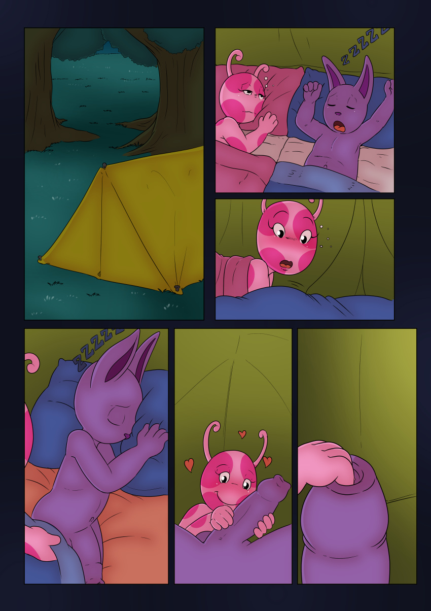 2019 absurd_res anthro austin_(backyardigans) backyardigans balls camping comic cub detailed_background digital_media_(artwork) eyes_closed female flaccid foreskin foreskin_play forest hi_res holding_penis humanoid_penis kangaroo launny long_foreskin looking_at_penis lying macropod male male/female mammal marsupial nude open_mouth penis penis_awe sleeping smile tent tree uncut uniqua unknown_species unretracted_foreskin young