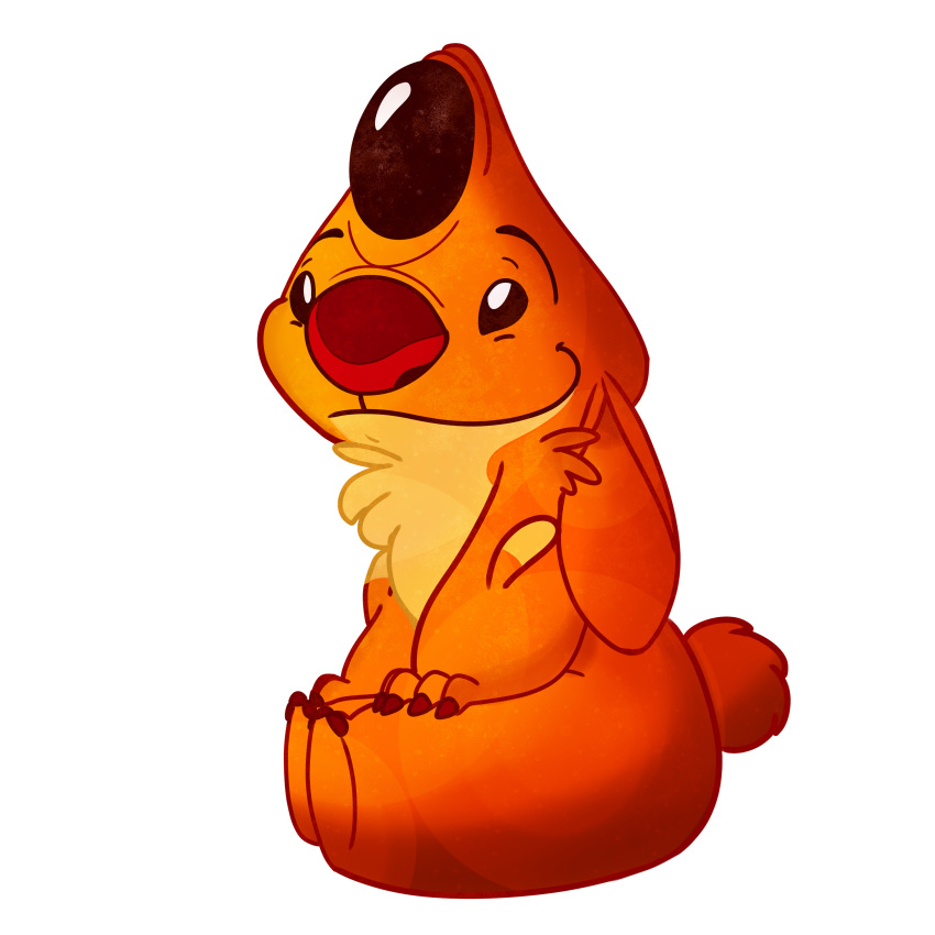 1:1 2019 4_fingers absurd_res alien alpha_channel brown_claws brown_eyes claws digital_drawing_(artwork) digital_media_(artwork) disney experiment_(species) fur hands_on_legs heat_(lilo_and_stitch) hi_res lilo_and_stitch orange_fur red_nose simple_background sitting small_tail smile solo starryblast9 transparent_background