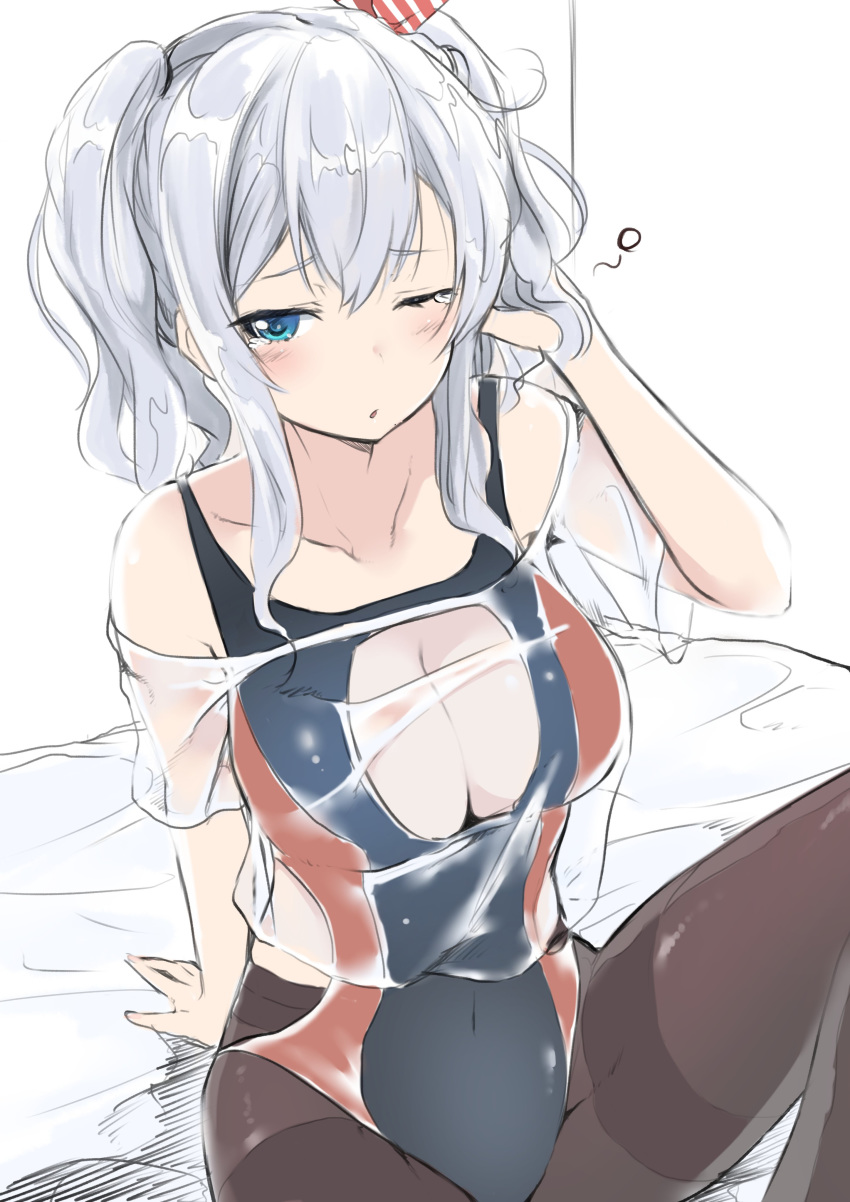 cleavage dyson_(edaokunnsaikouya) kashima_(kancolle) pantyhose see_through swimsuits