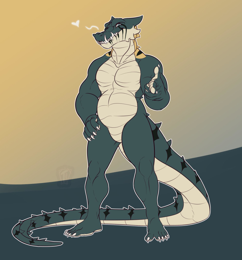 &lt;3 anthro crocodilian featureless_crotch hi_res looking_at_viewer male nude reptile scalie solo standing tanks_(artist)