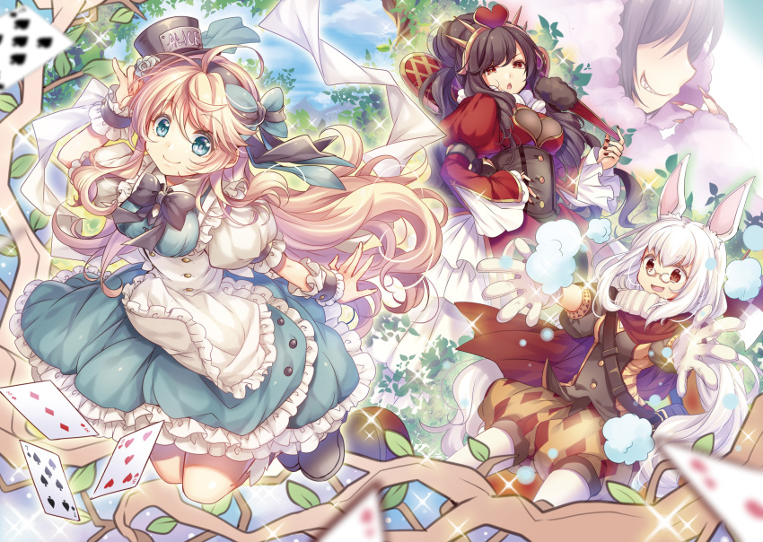 alice alice_in_wonderland animal_ears bunny_ears cleavage dress megane see_through takase_kou white_rabbit