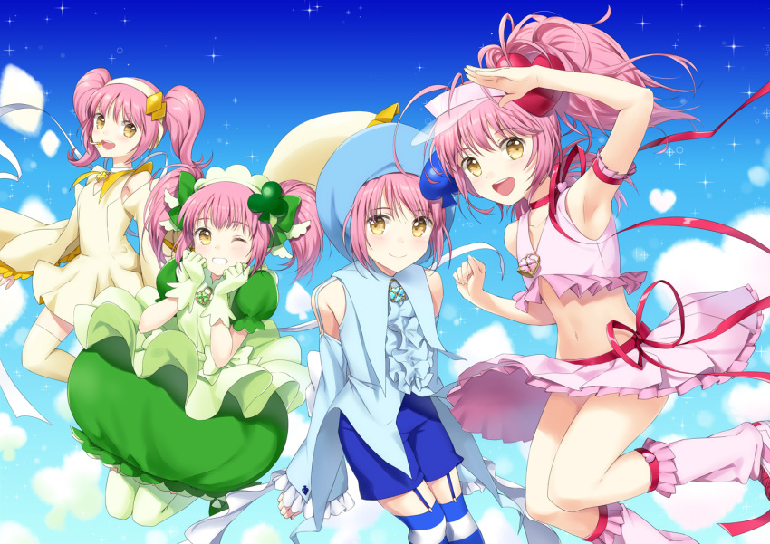 amulet_clover amulet_dia amulet_heart amulet_spade hinamori_amu multiple_persona pink_hair shugo_chara! unya yellow_eyes