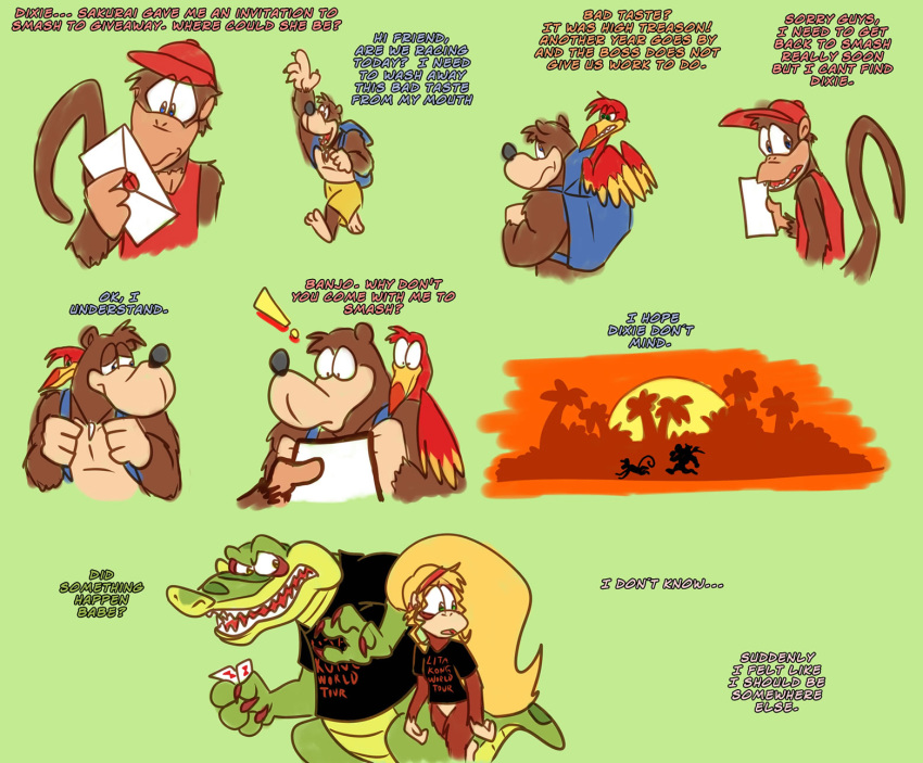 alligator alligatorid ape avian banjo banjo-kazooie banjo_(banjo-kazooie) bird blonde_hair blue_eyes claws crocodile crocodilian crocodylid diddy_kong diddy_kong_racing dixie_kong donkey_kong_(series) fangs green_eyes hair hi_res kazooie kong kremling kritter krunch_the_kremling long_hair mammal microsoft monkey musical_instrument nintendo nintendo_64 nintendo_ds nintendo_ds_family primate rare_(disambiguation) rareware red_crested_breegulls reptile rocker scalie shesamonkey ursid video_games