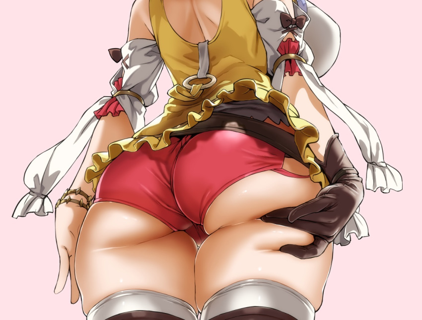 asanagi ass ass_grab atelier atelier_ryza breasts close cropped gloves pink reisalin_stout shorts skintight thighhighs wristwear