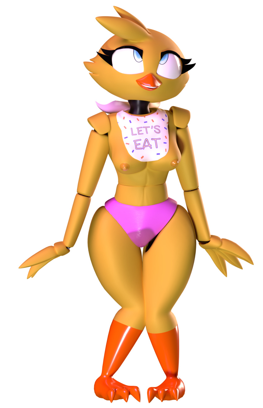 2019 3d_(artwork) absurd_res animatronic anthro avian barely_visible_genitalia barely_visible_pussy bird bodily_fluids breasts chica_(fnaf) chicken clothed clothing digital_media_(artwork) female five_nights_at_freddy's galliform gallus_(genus) genital_fluids hi_res machine nipples peeing phasianid pussy robot smile solo thebunwiththescarf urine video_games watersports wetting