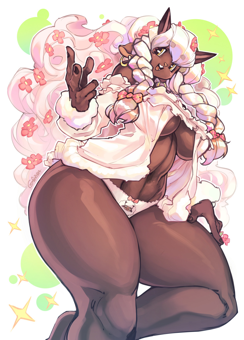 anthro bovid breasts caprine clothed clothing female gofa horn mammal nintendo open_mouth panties pok&eacute;mon pok&eacute;mon_(species) pok&eacute;morph smile solo thick_thighs underwear video_games wide_hips wooloo