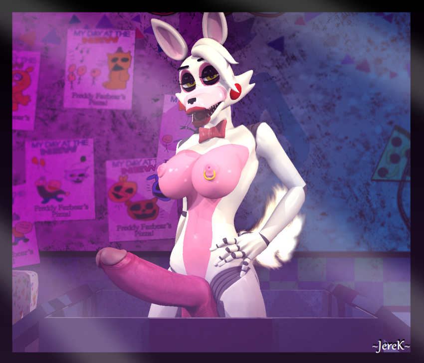 bow bow_tie breasts canid canine dickgirl five_nights_at_freddy's five_nights_at_freddy's_2 fox hand_on_hip intersex jerek_(artist) machine mammal mangle_(fnaf) nipple_piercing nipples nude open_mouth penis piercing solo video_games