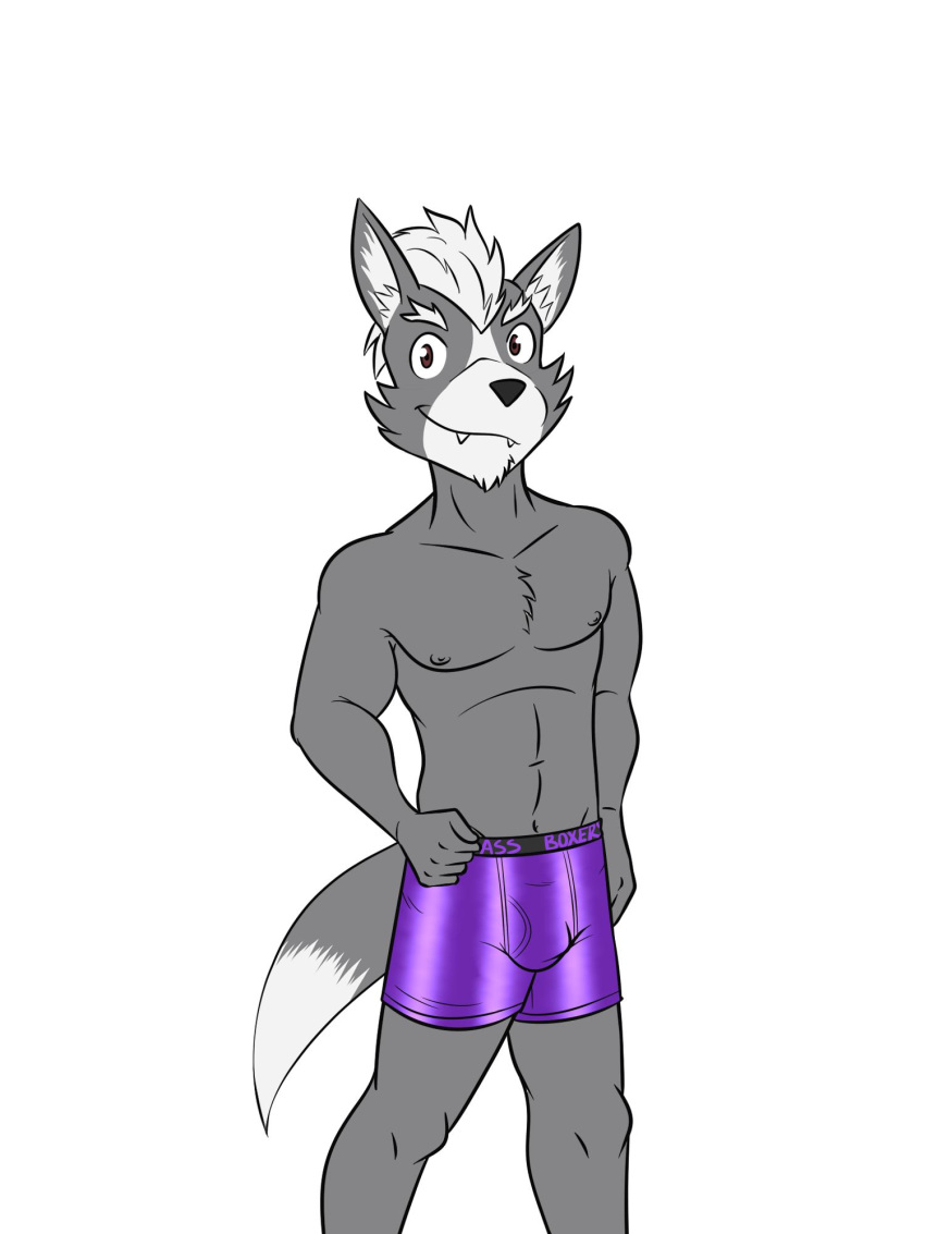 anthro boxers_(clothing) canid canine canis clothed clothing fuze hi_res male mammal nintendo nipples portrait simple_background solo star_fox three-quarter_portrait topless underwear video_games white_background wolf wolf_o'donnell