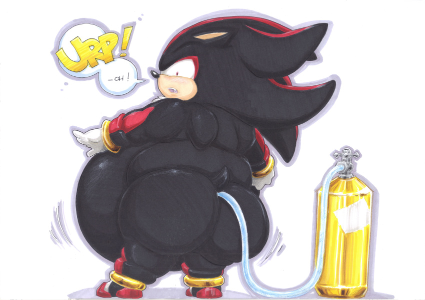 2019 absurd_res air_tank anthro belly big_belly big_butt blush butt eulipotyphlan hedgehog hi_res huge_butt hyper hyper_belly inflation looking_back male mammal open_mouth penetration prisonsuit-rabbitman shadow_the_hedgehog simple_background solo sonic_(series) speech_bubble text thick_thighs traditional_media_(artwork) white_background
