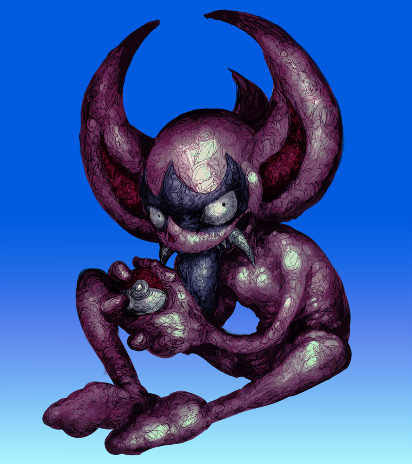 2019 ambiguous_gender beetlebaine big_ears biped blue_background digital_media_(artwork) evil_grin eye_markings facial_markings fangs featureless_crotch full-length_portrait head_markings hi_res holding_object holding_pok&eacute;ball humanoid humanoid_pointy_ears imp impidimp markings mask_(marking) nintendo not_furry nude pink_body pink_ears pok&eacute;ball pok&eacute;mon pok&eacute;mon_(species) portrait purple_body purple_markings purple_tongue sharp_teeth simple_background sitting small_pupils smile solo standard_pok&eacute;ball teeth tongue tongue_out two_tone_body video_games