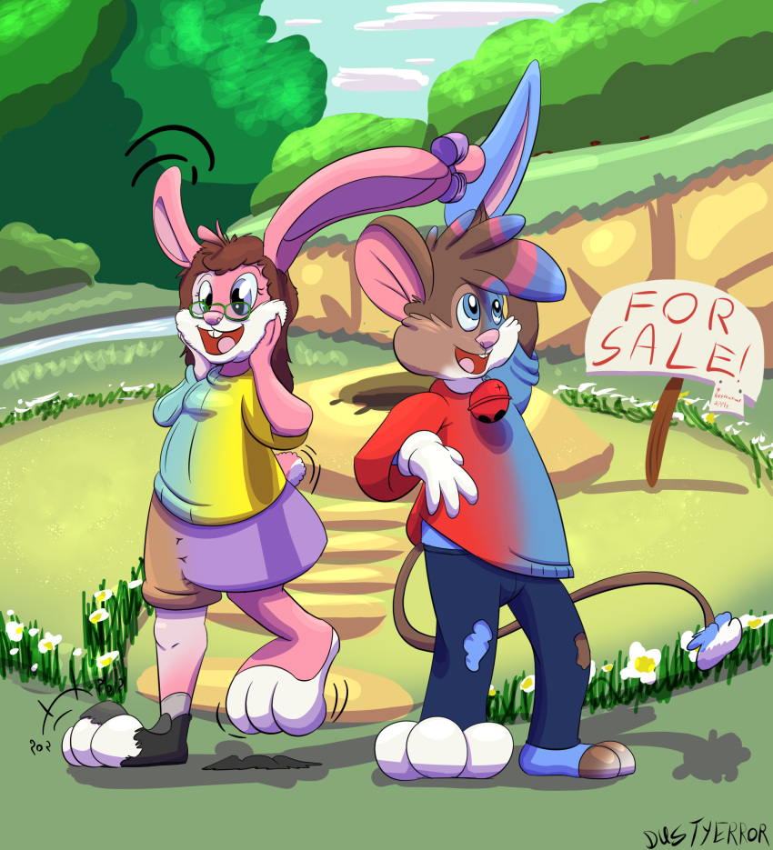 babs_bunny buster_bunny clothed clothing duo dustyerror hi_res lagomorph leporid mammal open_mouth rabbit smile tf_into_fictional_character tiny_toon_adventures toony transformation warner_brothers