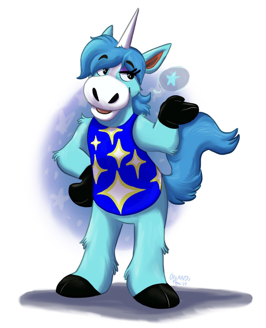 2019 animal_crossing anthro blue_hair by-nc-nd clothed clothing creative_commons equid hair hi_res horn julian_(animal_crossing) male mammal nintendo orlandofox simple_background unicorn video_games