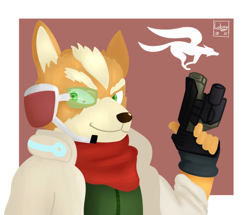 2018 anthro canid canine canis clothed clothing digital_media_(artwork) fox fox_mccloud hi_res luban_(artist) male mammal nintendo simple_background smile solo star_fox video_games