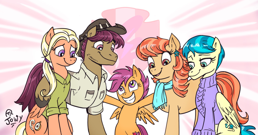 aunt_and_niece aunt_holiday_(mlp) auntie_lofty_(mlp) clothing daughter equid equine family father father_and_daughter female friendship_is_magic group hat headgear headwear hi_res horse husband_and_wife jowybean mammal mane_allgood_(mlp) married_couple mother mother_and_daughter my_little_pony parent pony ponytail pterippus scarf scootaloo_(mlp) snap_shutter_(mlp) sweater topwear wings