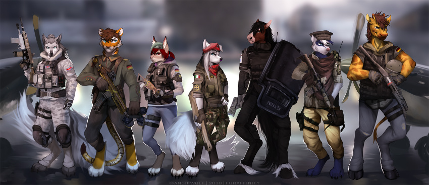 2018 angiewolf anthro armor badger canid canine digital_media_(artwork) equid equine felid feline female fox fur giraffe giraffid group gun hair hi_res horse male mammal mustelid musteline pantherine rainbow_six rainbow_six:_siege ranged_weapon tiger tom_clancy's_(series) tuft ubisoft video_games weapon