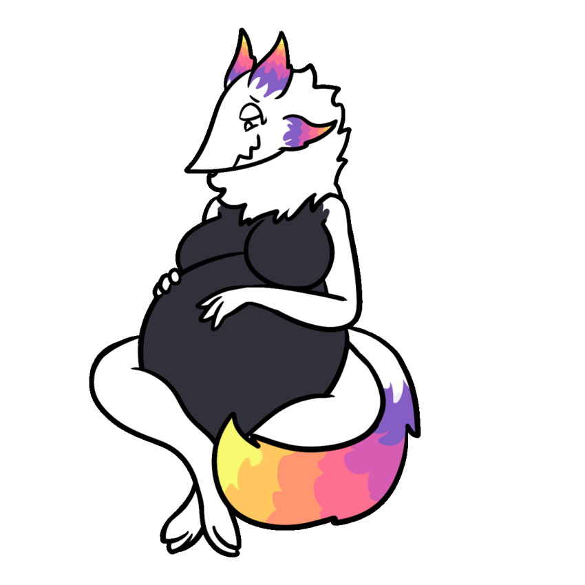 1:1 2019 alpha_channel animated anthro belly belly_rub belly_rubs big_belly big_breasts breasts dae_(daebelly) daebelly digital_media_(artwork) female fur hand_on_stomach hi_res huge_breasts loop nude pregnant simple_background sitting smile solo thick_thighs transparent_background white_fur wide_hips
