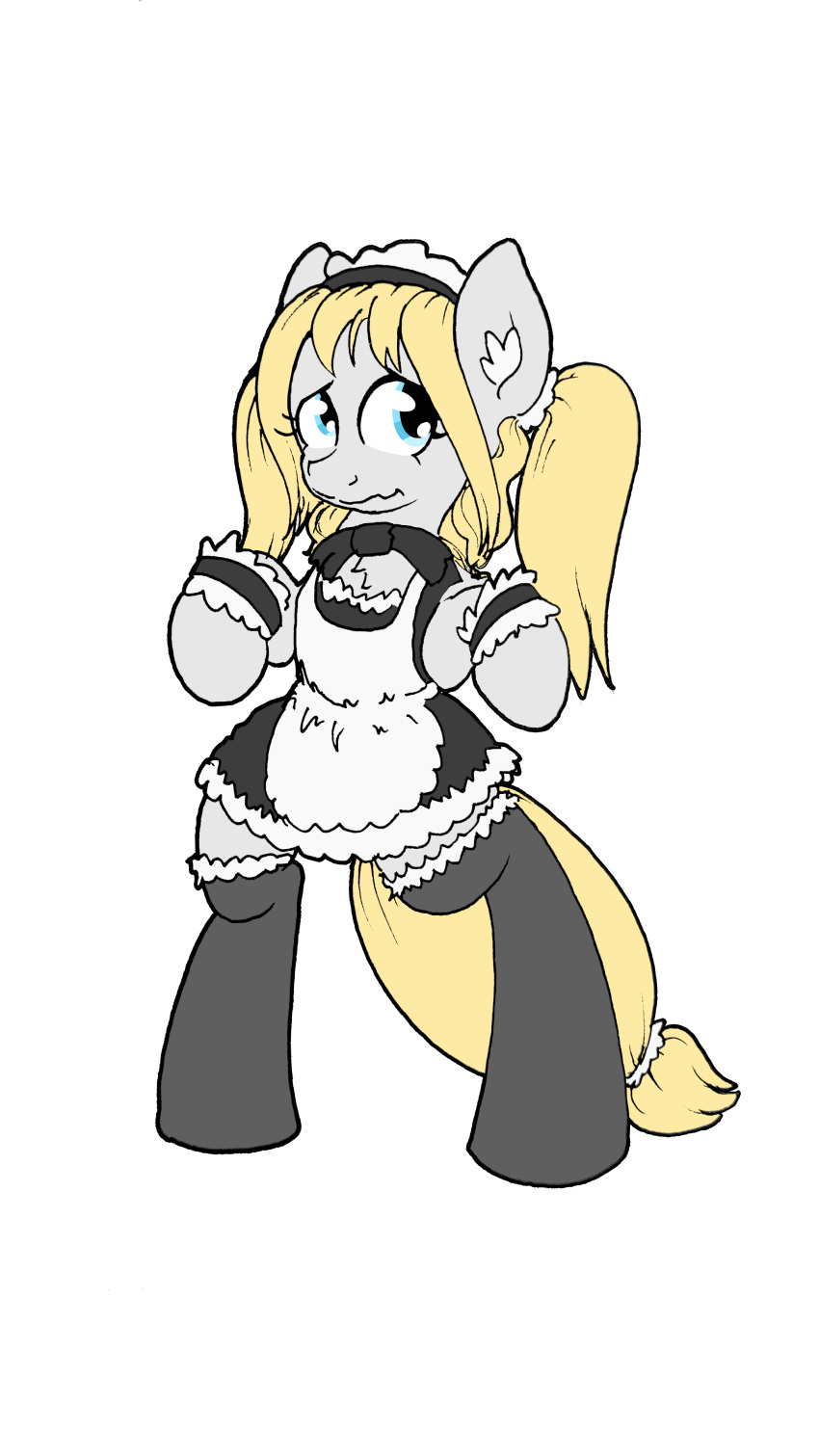 9:16 absurd_res clothing earth_pony embarrassed equid equine hi_res horse legwear maid_uniform mammal my_little_pony pigtails pony simple_background socks solo uniform white_background