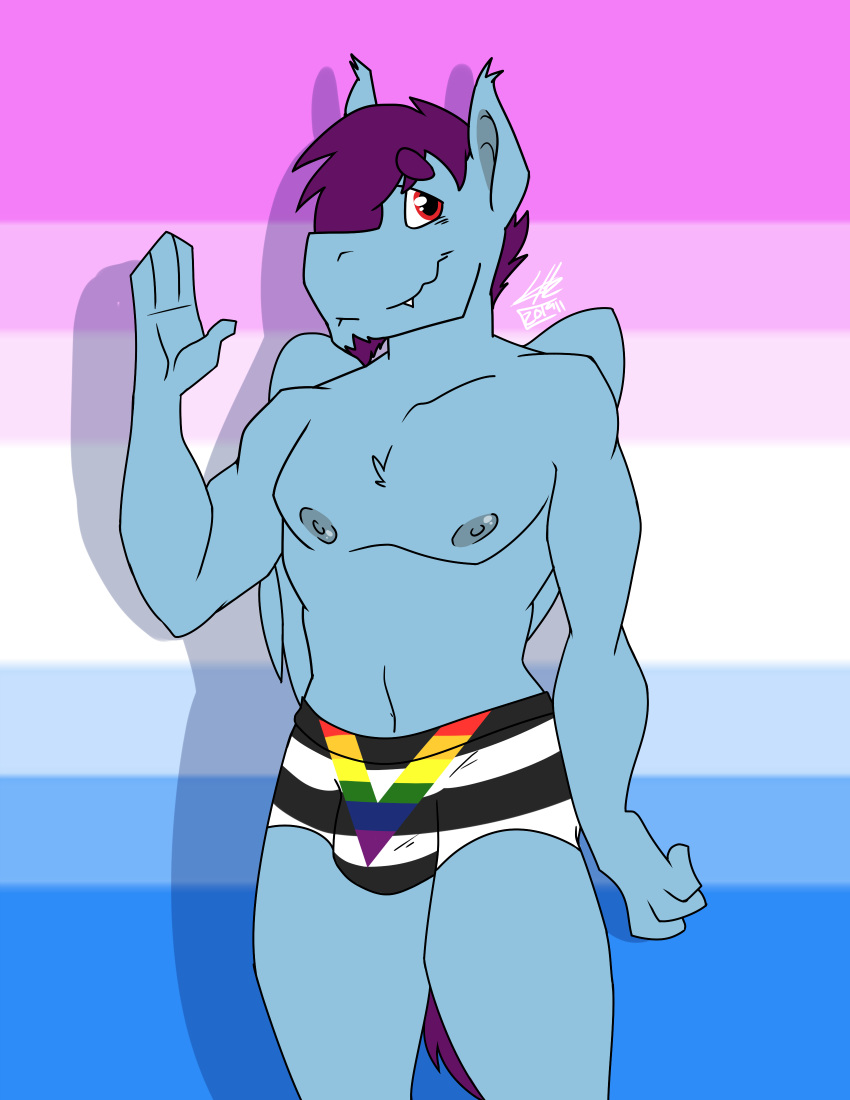 2019 absurd_res anthro bulge chiropteran clothed clothing digital_media_(artwork) equid equine friendship_is_magic hair hi_res horse hybrid lgbt_pride looking_at_viewer male mammal my_little_pony navel nipples pony pride_colors simple_background smile solo sylvanedadeer underwear wings