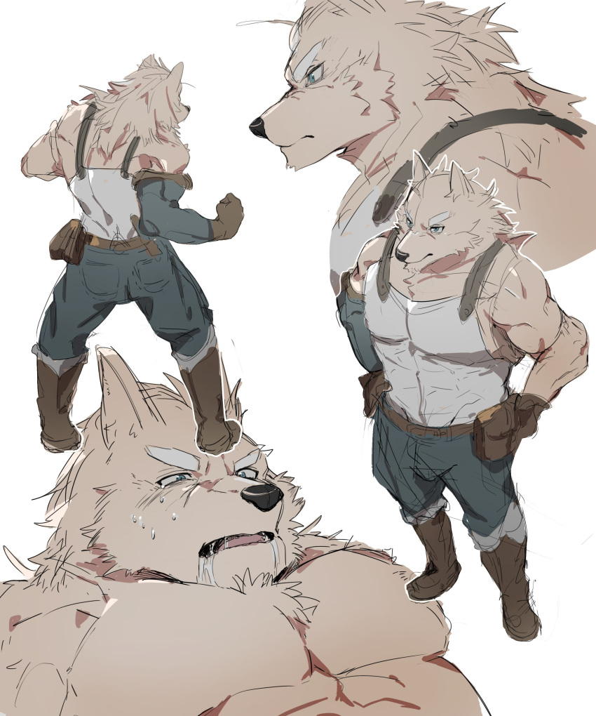 2019 absurd_res anthro biceps canid canine fur hi_res male mammal muscular muscular_male pecs stakeho_lder