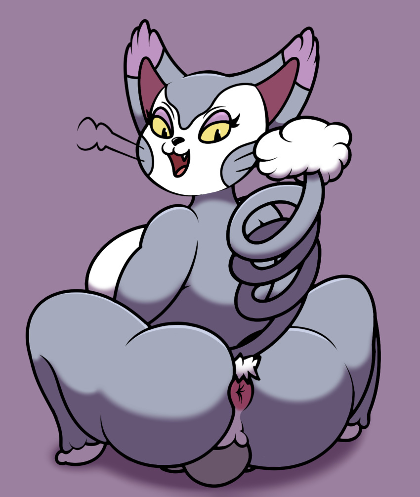 2019 ambiguous_gender anthro anthrofied anus big_breasts big_butt breasts butt digital_media_(artwork) duo facesitting felid female female/ambiguous hi_res huge_breasts larger_female looking_at_another looking_back mammal mr.under nintendo nude pok&eacute;mon pok&eacute;mon_(species) pok&eacute;morph puffy puffy_anus purugly pussy simple_background size_difference slightly_chubby smile thick_thighs video_games