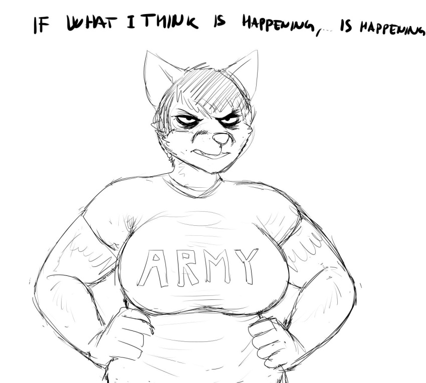 2019 5_fingers angry anthro big_breasts breasts canid canine clothed_breasts clothing dialogue english_text female fox hi_res hladilnik mammal military monochrome peggy_patterson simple_background sketch slightly_chubby solo text