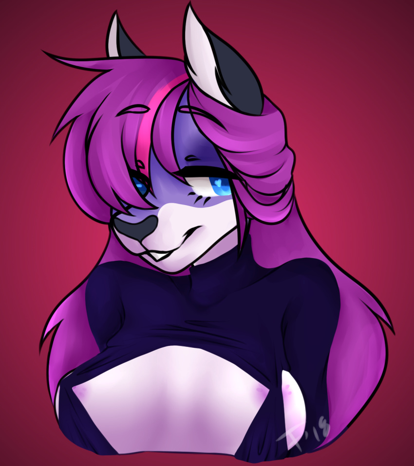 &lt;3 &lt;3_eyes 2019 anthro big_breasts breasts bust_portrait canid canine clothed clothing digital_media_(artwork) female fishtoonz fox fur hair hi_res long_hair looking_at_viewer mammal mistress mistress_sherrie nipples portrait prick_ears simple_background smile solo teeth white_fur