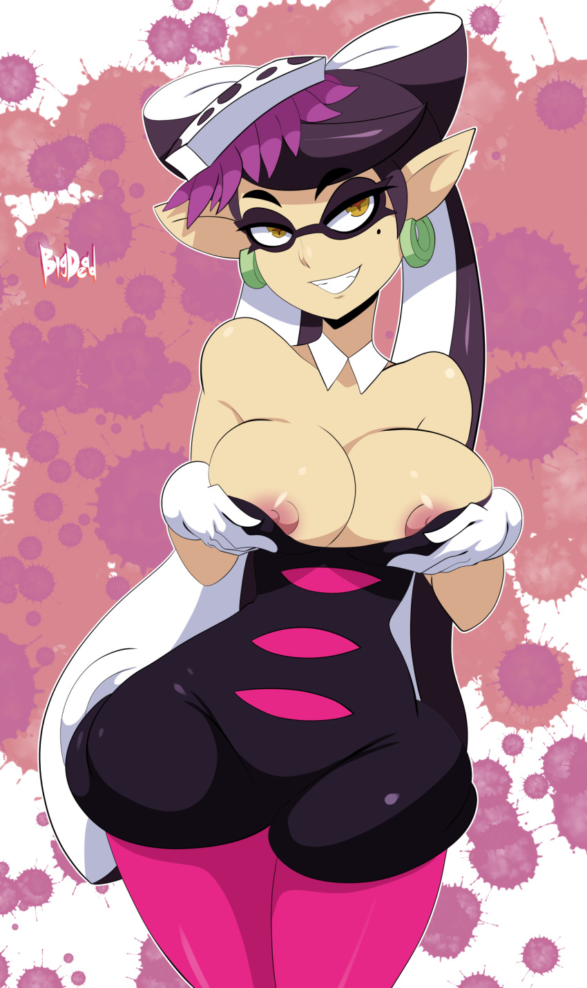 animal_humanoid big_breasts bigdead93 breasts callie_(splatoon) cephalopod cephalopod_humanoid female hi_res holding_breast humanoid inkling looking_at_viewer marine marine_humanoid mollusk mollusk_humanoid nintendo nipples solo splatoon video_games