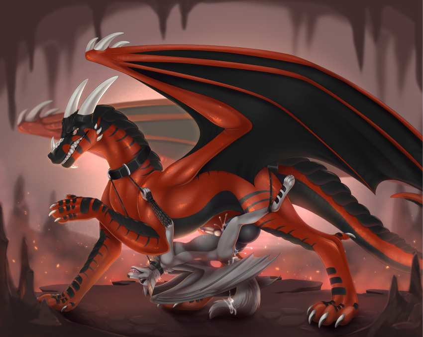 2018 5_fingers absurd_res anthro anthro_on_feral anthro_penetrated balls belly_riding bestiality black_sclera bodily_fluids bound canid canine canis collar cum cum_in_ass cum_inside detailed_background digital_media_(artwork) dragon feral feral_penetrating feral_penetrating_anthro genital_fluids hi_res horn hybrid know larger_feral larger_male leash male male/male male_on_anthro male_on_feral male_penetrated male_penetrating mammal membrane_(anatomy) membranous_wings orange_eyes penetration penis scalie sergeantyakirr sex size_difference smaller_anthro smaller_male smile standing teeth western_dragon wings wolf