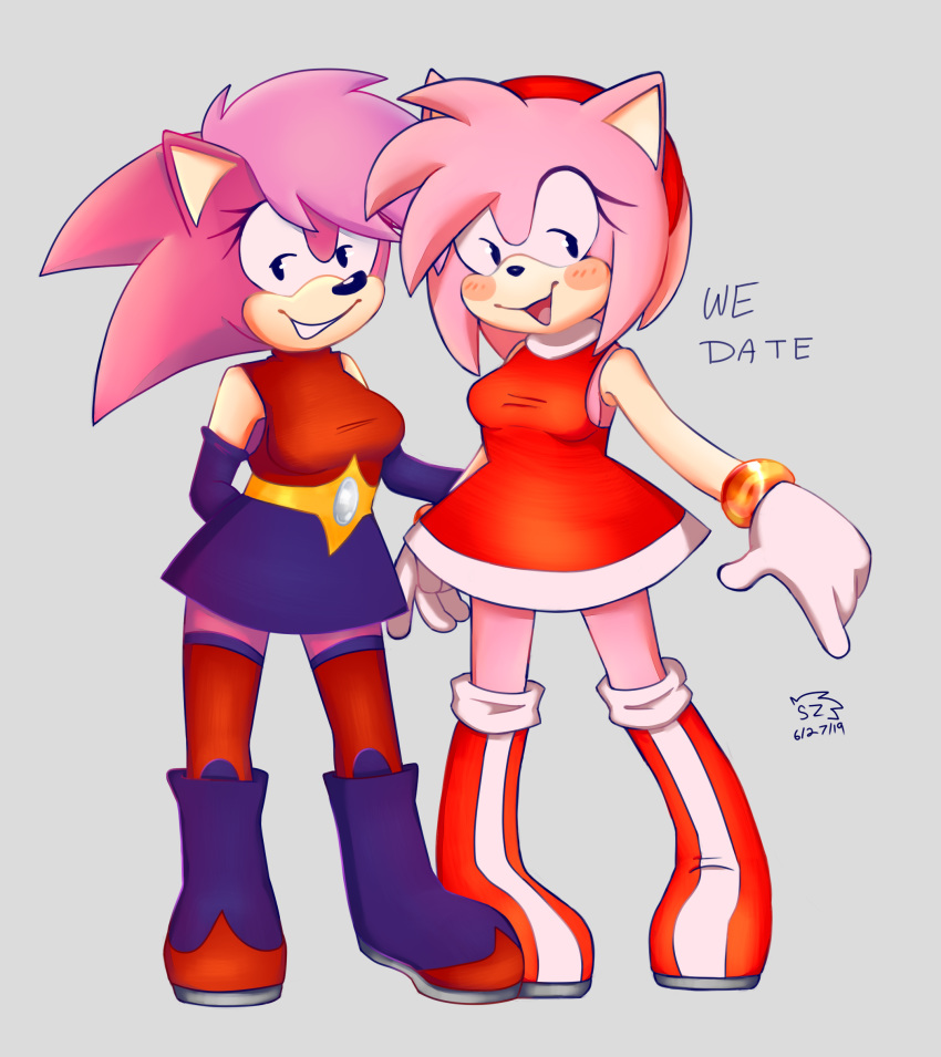 amy_rose blush clothing gloves handwear hi_res smug sonia_the_hedgehog sonic_(series) sonic_the_hedgehog sonic_underground specialzone