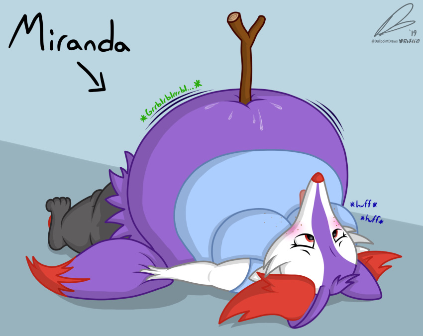 2019 anthro belly big_breasts bodily_fluids braixen breasts canid canine deep_navel digital_media_(artwork) dullpoint female fox fur hi_res huge_breasts inner_ear_fluff mammal navel navel_fetish navel_penetration nintendo obese obese_female open_mouth overweight overweight_female penetration pok&eacute;mon pok&eacute;mon_(species) simple_background solo stick sweat thick_thighs tongue video_games voluptuous wide_hips