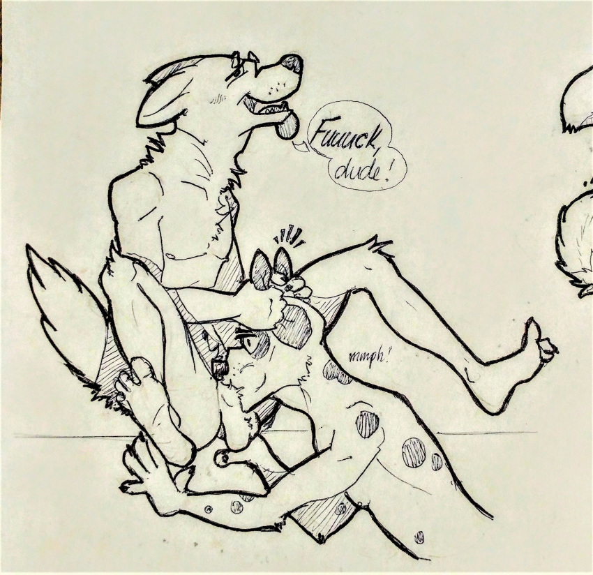 absurd_res balls canid canine canis comic dalmatian dogbert domestic_dog duo ear_pull fellatio fisis forced forced_oral hi_res knotting male male/male mammal oral oral_knotting penile sex surprise