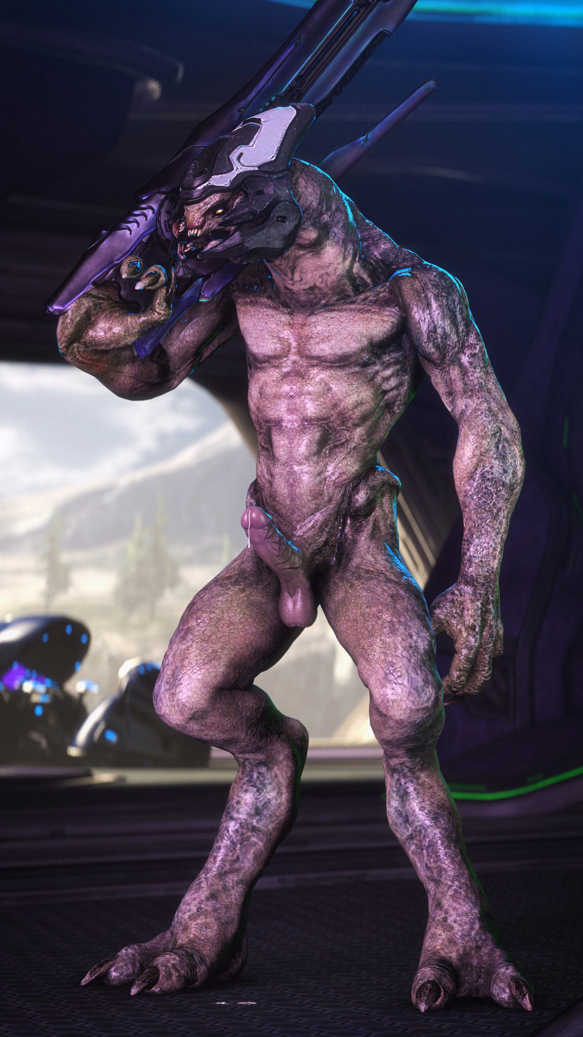 9:16 absurd_res alien armor balls bodily_fluids erection genital_fluids gun halo_(series) headgear helmet hi_res male microsoft muscular muscular_male nude penis precum ranged_weapon rifle rooking sangheili solo video_games weapon xbox_game_studios