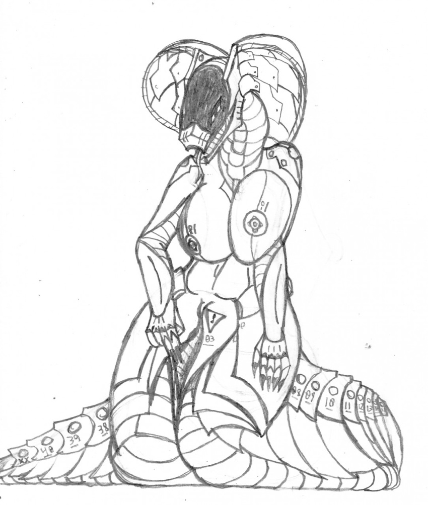 2019 android anthro breasts darklord92 digital_media_(artwork) female hi_res machine naga open_mouth pussy reptile robot scalie simple_background sketch snake snake_hood solo synth_(vader-san) synthetic tongue tongue_out