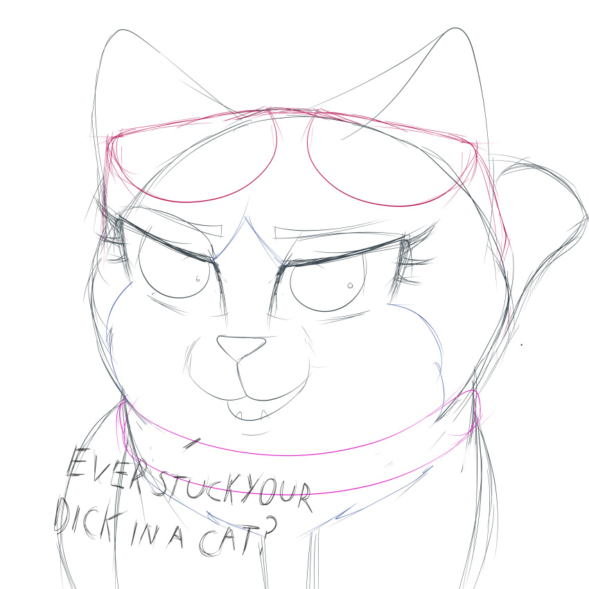 1:1 2019 absurd_res dialogue digital_media_(artwork) domestic_cat empress_fortnite epic_games eyewear felid feline felis female fortnite fur glasses hi_res mammal mikalovesyou monochrome simple_background sketch smile solo video_games