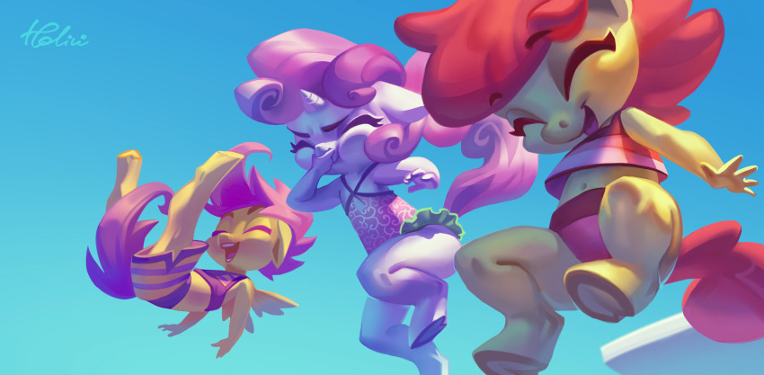 2019 absurd_res apple_bloom_(mlp) clothing cutie_mark_crusaders_(mlp) earth_pony equid equine female friendship_is_magic group hi_res holivi hooves horn horse mammal my_little_pony pony pterippus scootaloo_(mlp) sweetie_belle_(mlp) underhoof unicorn wings young