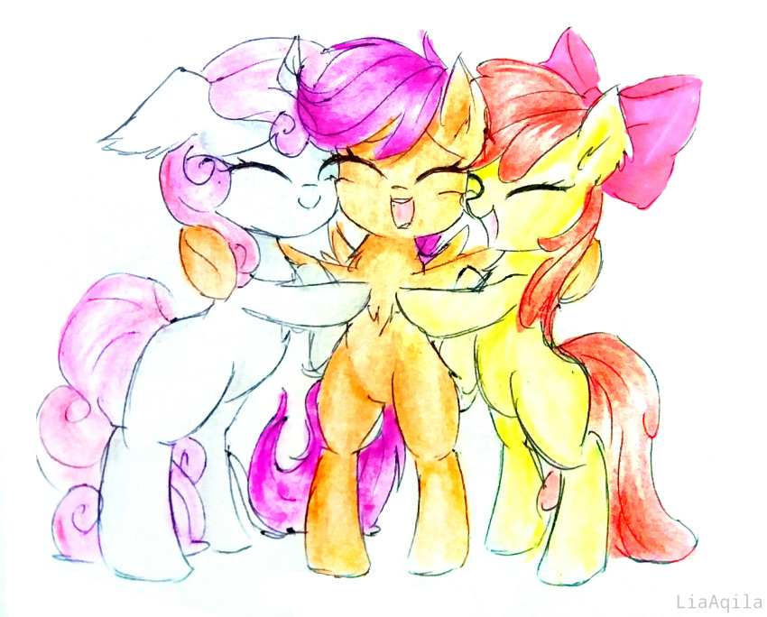 apple_bloom_(mlp) cutie_mark_crusaders_(mlp) friendship_is_magic group hi_res hug liaaqila my_little_pony scootaloo_(mlp) sweetie_belle_(mlp)