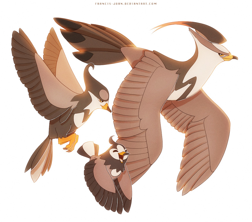 avian francis_john happy nintendo pok&eacute;mon pok&eacute;mon_(species) simple_background staraptor staravia starly video_games white_background