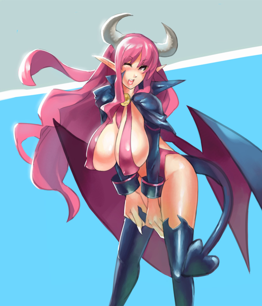 big_breasts breasts cleavage clothed clothing demon eu03 female hi_res horn horned_humanoid humanoid nipple_outline