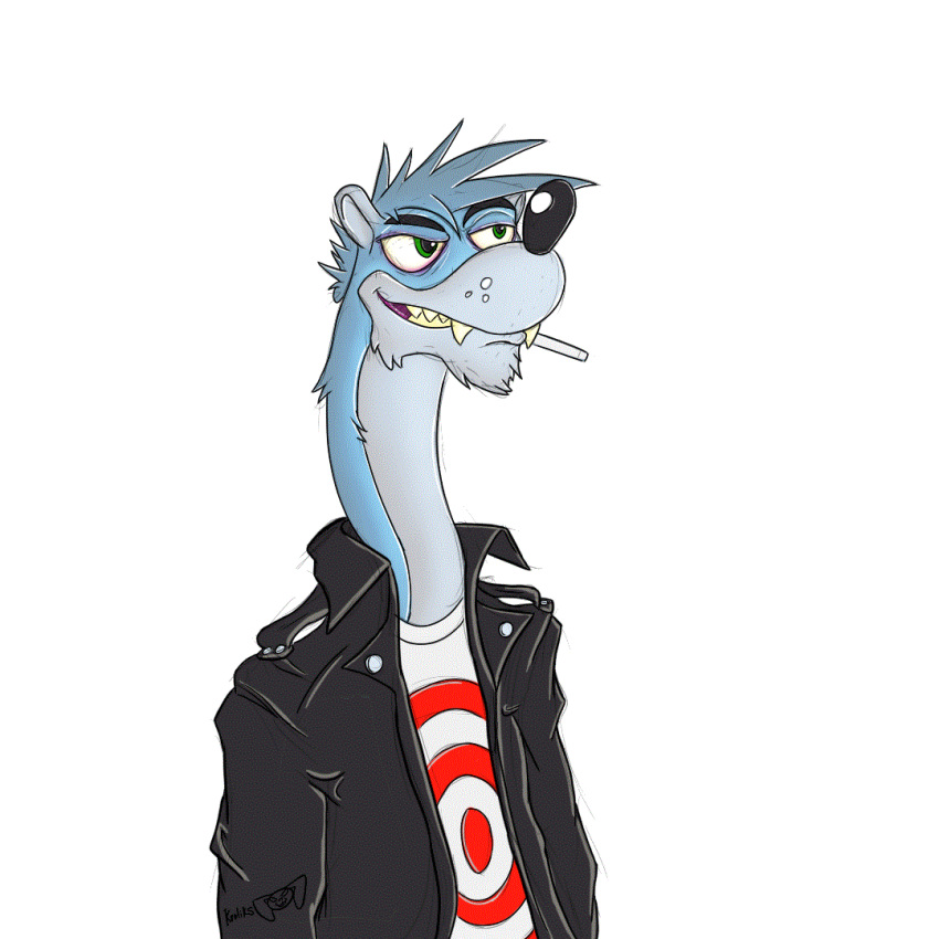 1:1 2019 animated anthro blue_fur cigarette clothing digital_media_(artwork) ear_piercing facial_hair fangs front_view fur grin hair jacket jewelry krolik leather leather_jacket loop male mammal multicolored_fur mustalid mustela mustelid musteline open_mouth piercing portrait pose sharp_teeth signature simple_background sleezy_(krolik) smile solo solo_focus standing teeth tongue topwear white_background