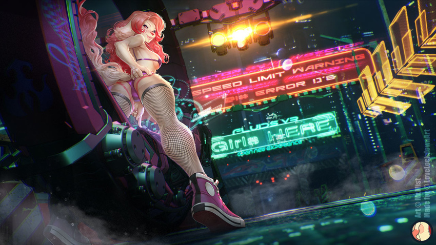 16:9 anthro bikini breasts butt canid canine clothed clothing female fishnet legwear looking_back mammal motorcycle mr._mist skimpy smile solo swimwear thick_thighs thigh_gap thigh_highs underwear vehicle