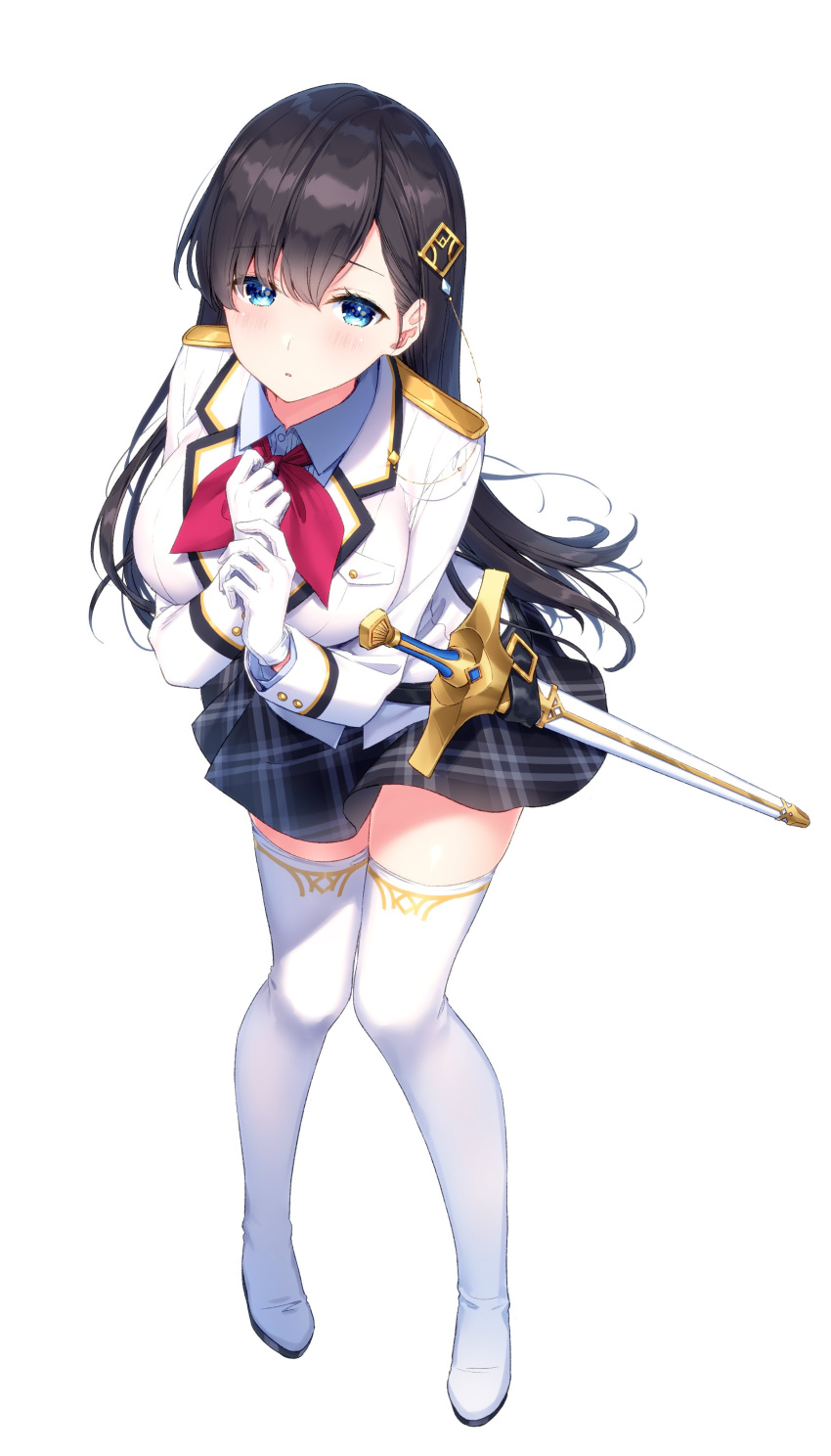 breast_hold masuishi_kinoto seifuku sword thighhighs