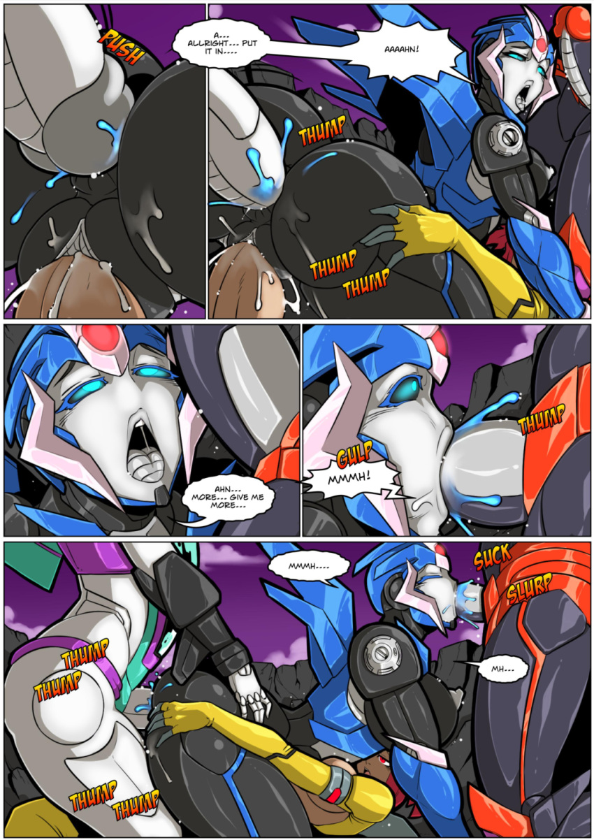 aircraft alien anal anal_penetration anus arcee autobot bedroom_eyes big_breasts bite biting_lip blue_body blue_cum blue_eyes bodily_fluids brainwashing breasts brown_skin butt butt_grab clitoris clothed clothing colored_cum comic cum cum_inside cybertronian dark_skin decepticon detailed_background dialogue digital_drawing_(artwork) digital_media_(artwork) drooling english_text erection eyes_closed fellatio female flamewar_(transformers) foursome frown genital_fluids group group_sex gynomorph gynomorph/female hair half-closed_eyes hand_on_butt handjob hi_res humanoid humanoid_penis intersex intersex/female kissing lipstick living_aircraft living_machine lying machine mad-project makeup mammal multicolored_body nipples not_furry nude open_mouth oral outside penetration penile penis pink_eyes purple_lipstick purple_sky pussy pussy_juice red_eyes red_hair robot robot_humanoid saliva sari_sumdac seductive seeker_(transformers) self_bite sex simple_background size_difference sky slipstream smile smirk sound_effects speech_bubble spreading standing teeth text thought_bubble tongue tongue_out transformers twintails_(disambiguation) unusual_cum vaginal vaginal_penetration