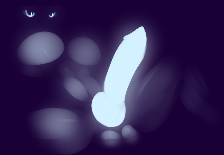 2019 animal_genitalia animal_penis anthro aurora_(lufty) balls big_breasts big_penis bioluminescence black_fur breasts canid canine canine_penis digital_media_(artwork) erection fur glowing gynomorph intersex knot lufty mammal nude penis simple_background solo