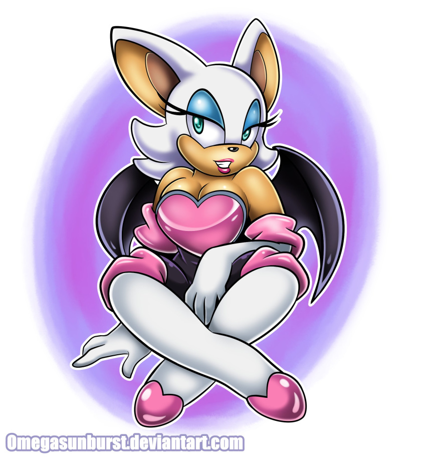 anthro blue_eyes breasts chiropteran cleavage clothed clothing female hi_res lips looking_at_viewer mammal omegasunburst rouge_the_bat solo sonic_(series)